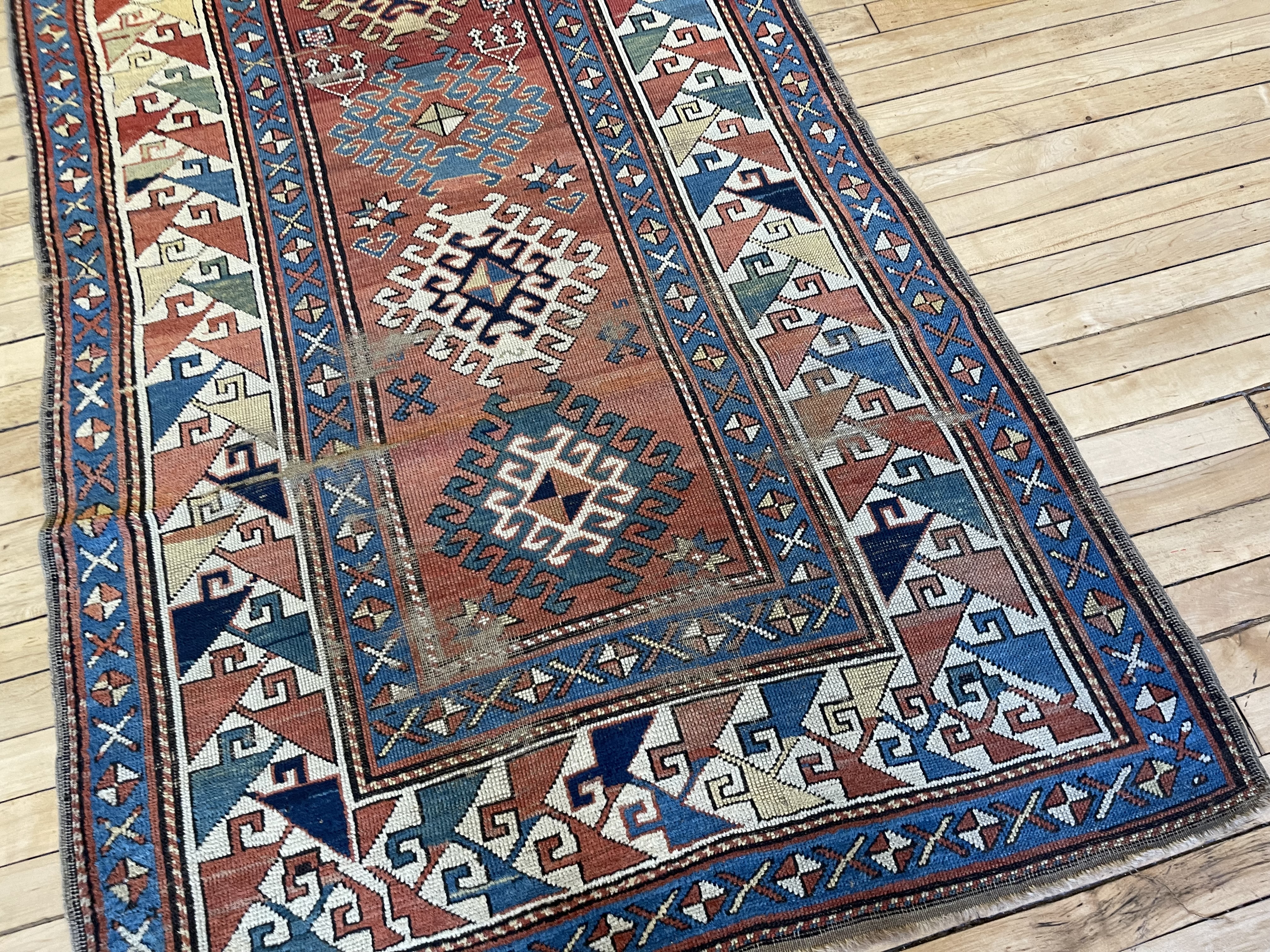 Antique kazak Runner - # 78353